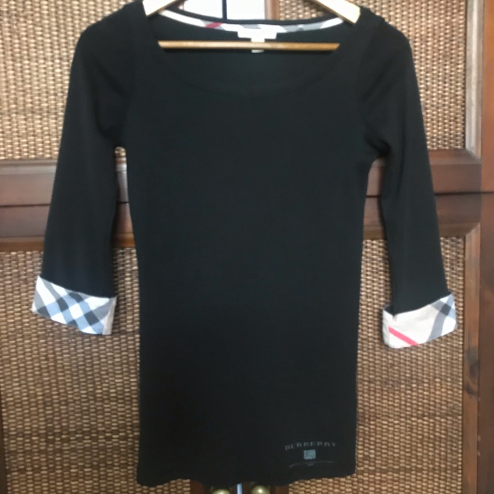 Burberry 3/4-sleeve check cuff scoop Tee